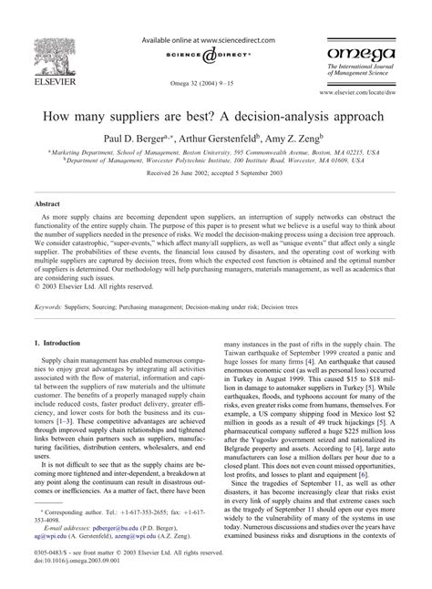 how many suppliers are best a decision-analysis approach